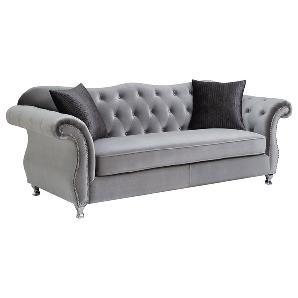 Frostine Upholstered Rolled Arm Tufted Sofa Silver - 551161