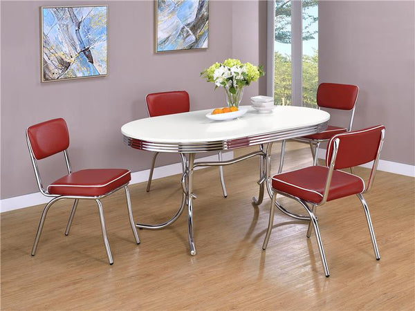 Retro Oval Dining Table Glossy White and Chrome - 2065