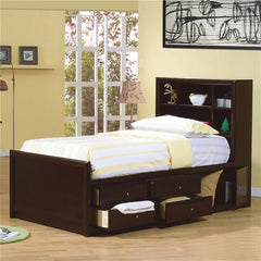 Phoenix Wood Full Storage Bookcase Bed Cappuccino - 400180F