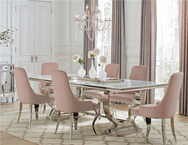Antoine 7-piece Rectangular Dining Set Chrome and Pink - 108811-S7P