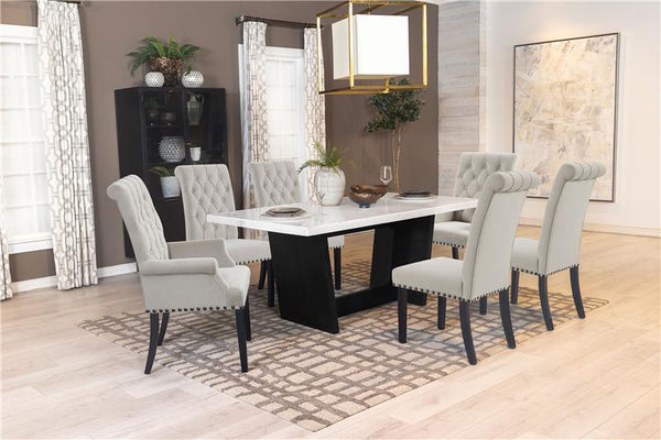 Sherry 7-piece Rectangular Marble Top Dining Set Sand and White - 115511-S7S