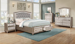 Bling Game Wood Queen Storage Panel Bed Metallic Platinum - 204180Q
