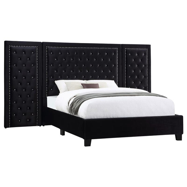 Hailey Upholstered Queen Wall Panel Bed Black - 315925Q-SP