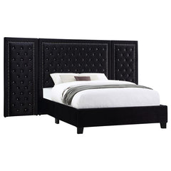 Hailey Upholstered Queen Wall Panel Bed Black - 315925Q-SP