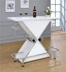 Atoka X-shaped Bar Unit with Wine Bottle Storage Glossy White - 130078
