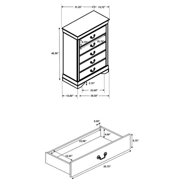 Louis Philippe 5-piece Twin Bedroom Set Cappuccino - 202411T-S5