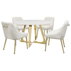 Gwynn Round Dining Table with Marble Top and Stainless Steel Base White and Gold - 107171