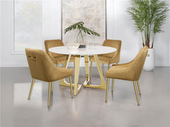 Gwynn Round Dining Table with Marble Top and Stainless Steel Base White and Gold - 107171