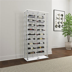 Montara Tempered Glass Wine Storage Display Curio Cabinet with LED Lighting Chrome - 182037