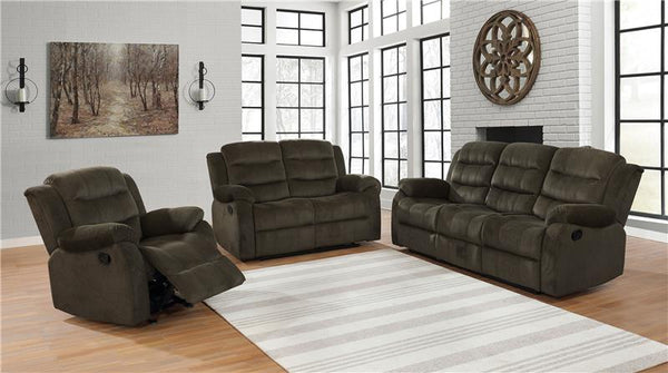 Rodman Upholstered Padded Arm Reclining Sofa Olive Brown - 601881