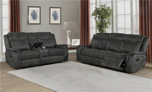 Lawrence 2-piece Upholstered Reclining Sofa Set Charcoal - 603504-S2