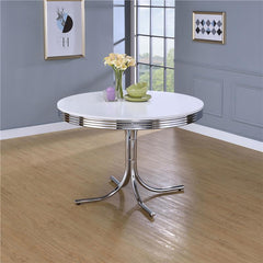 Retro Round 42-inch Wood Top Dining Table White and Chrome - 2388