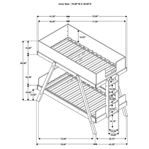 Frankie Wood Twin Over Twin Bunk Bed White and Natural - 460570T