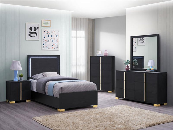 Marceline Wood Twin LED Panel Bed Black - 222831T