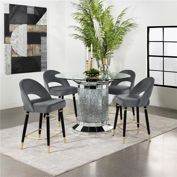 Ellie 5-piece Pedestal Counter Height Dining Room Set Mirror and Grey - 115558-S5G