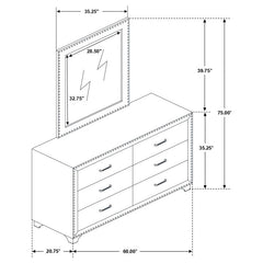 Melody 6-drawer Upholstered Dresser with Mirror Grey - 223383M