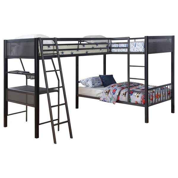 Meyers Metal Twin Over Twin Bunk Bed with Twin Loft Black - 460390-S2