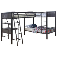 Meyers Metal Twin Over Twin Bunk Bed with Twin Loft Black - 460390-S2