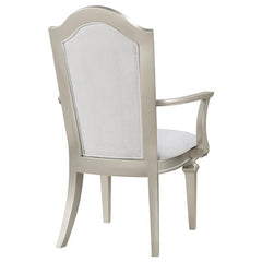 Evangeline Upholstered Dining Arm Chair with Faux Diamond Trim Ivory and Silver Oak (Set of 2) - 107553