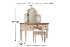 Realyn Vanity and Mirror with Stool - B743-22