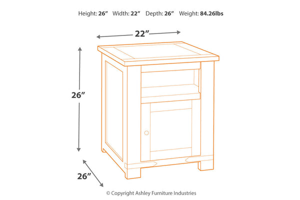 Budmore End Table with USB Ports & Outlets - T372-3