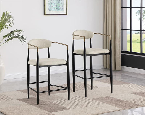 Tina Metal Pub Height Bar Stool with Upholstered Back and Seat Beige (Set of 2) - 121187