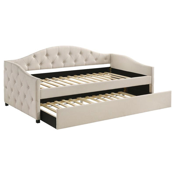 Sadie Upholstered Twin Daybed with Trundle Taupe - 300639