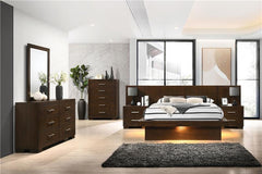 Jessica Wood Queen LED Panel Bed Cappuccino - 200711Q