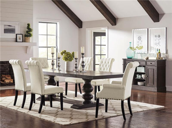 Phelps Rectangular Trestle Dining Set Antique Noir and Beige - 121231-S8