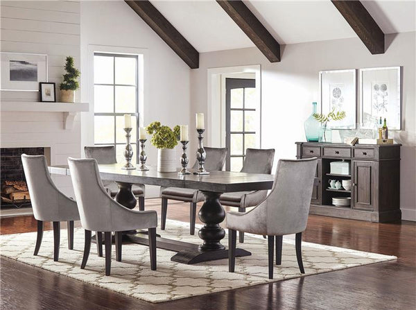 Phelps Rectangular Trestle Dining Set Antique Noir and Grey - 121231-S7G