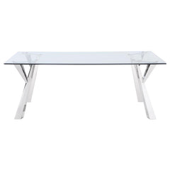 Alaia Rectangular Glass Top Dining Table Clear and Chrome - 190711