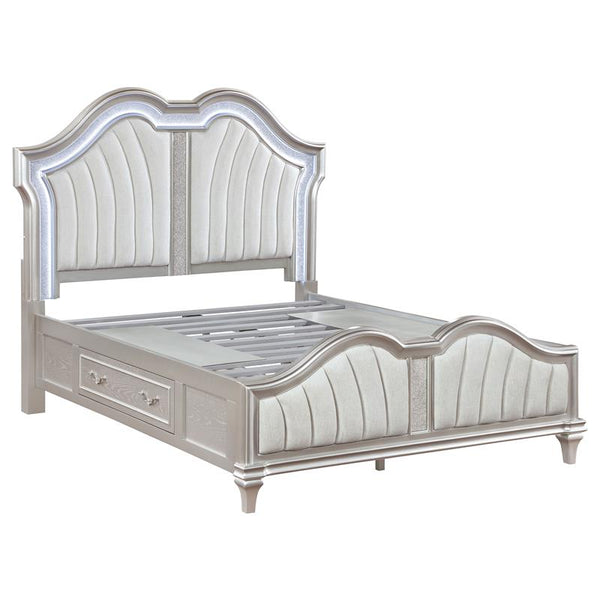 Evangeline Eastern King LED Storage Panel Bed Silver Oak - 223390KE