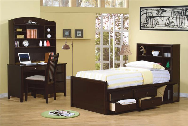Phoenix Wood Full Storage Bookcase Bed Cappuccino - 400180F