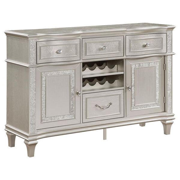 Evangeline 4-drawer Sideboard Server with Faux Diamond Trim Silver Oak - 107555