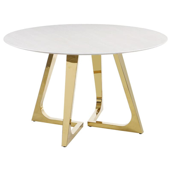 Gwynn Round Dining Table with Marble Top and Stainless Steel Base White and Gold - 107171