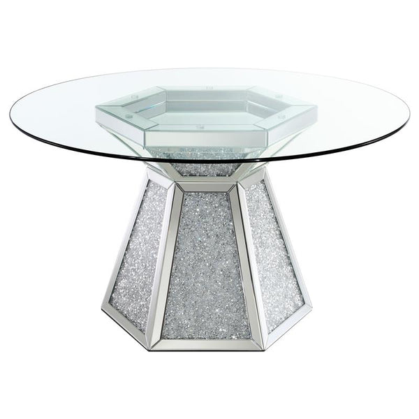 Quinn Hexagon Pedestal Glass Top Dining Table Mirror - 115561