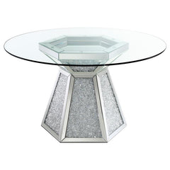 Quinn 5-piece Hexagon Pedestal Dining Room Set Mirror and Grey - 115561-S5G