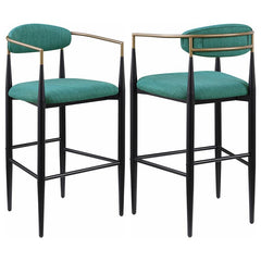 Tina Metal Pub Height Bar Stool with Upholstered Back and Seat Green (Set of 2) - 121188