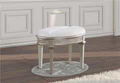 Evangeline Upholstered Oval Vanity Stool Silver and Ivory - 223399