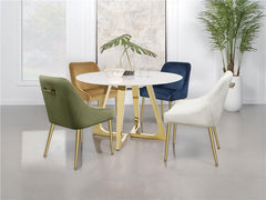 Gwynn Round Dining Table with Marble Top and Stainless Steel Base White and Gold - 107171