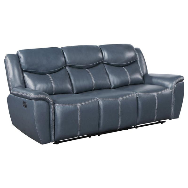 Sloane Upholstered Padded Arm Reclining Sofa Blue - 610271