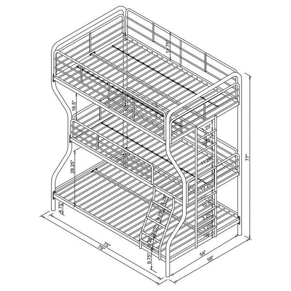 Garner Full Over Twin Over Full Triple Bunk Bed Gunmetal - 400778