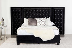 Hailey Upholstered Eastern King Wall Panel Bed Black - 315925KE-SP