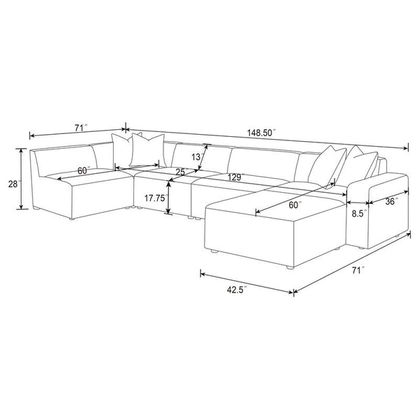 Freddie 6-piece Upholstered Modular Sectional Sofa Pearl - 551641-SETR