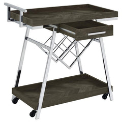Kinney 2-tier Bar Cart with Storage Drawer Rustic Grey and Chrome - 181025