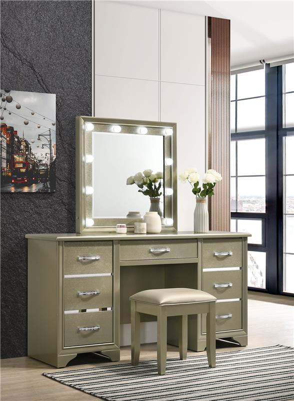 Beaumont 7-drawer Vanity Desk with Lighting Mirror Champagne - 205297