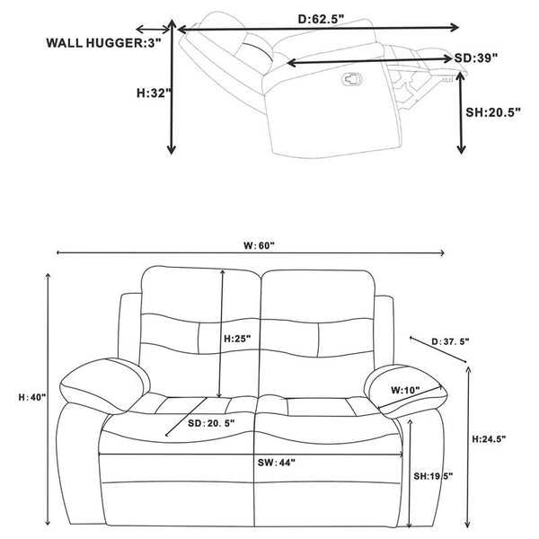 Nova 2-piece Upholstered Padded Arm Sofa Set Dark Grey - 602531-S2