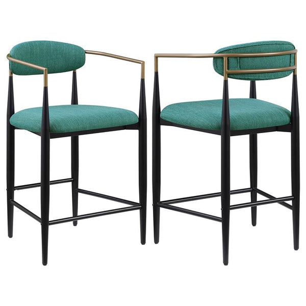 Tina Metal Counter Height Bar Stool with Upholstered Back and Seat Green (Set of 2) - 121185