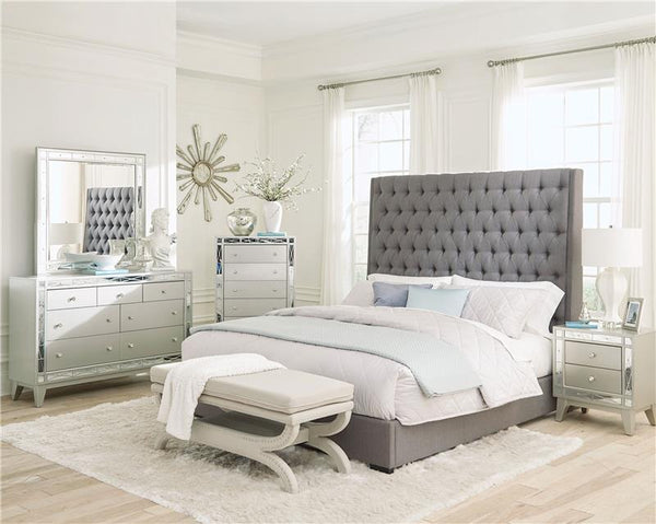 Camille Upholstered California King Panel Bed Grey - 300621KW