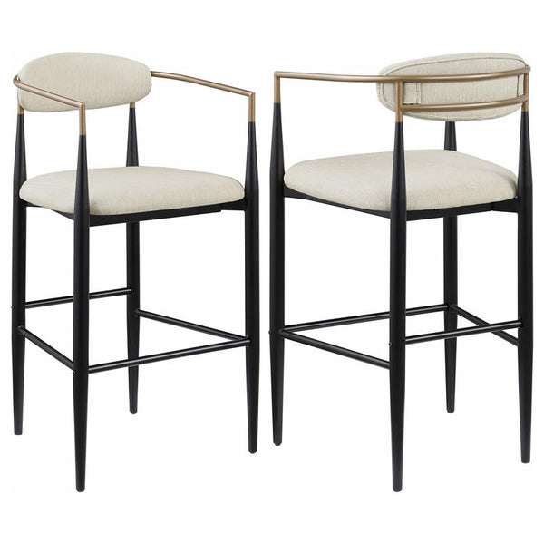 Tina Metal Pub Height Bar Stool with Upholstered Back and Seat Beige (Set of 2) - 121187